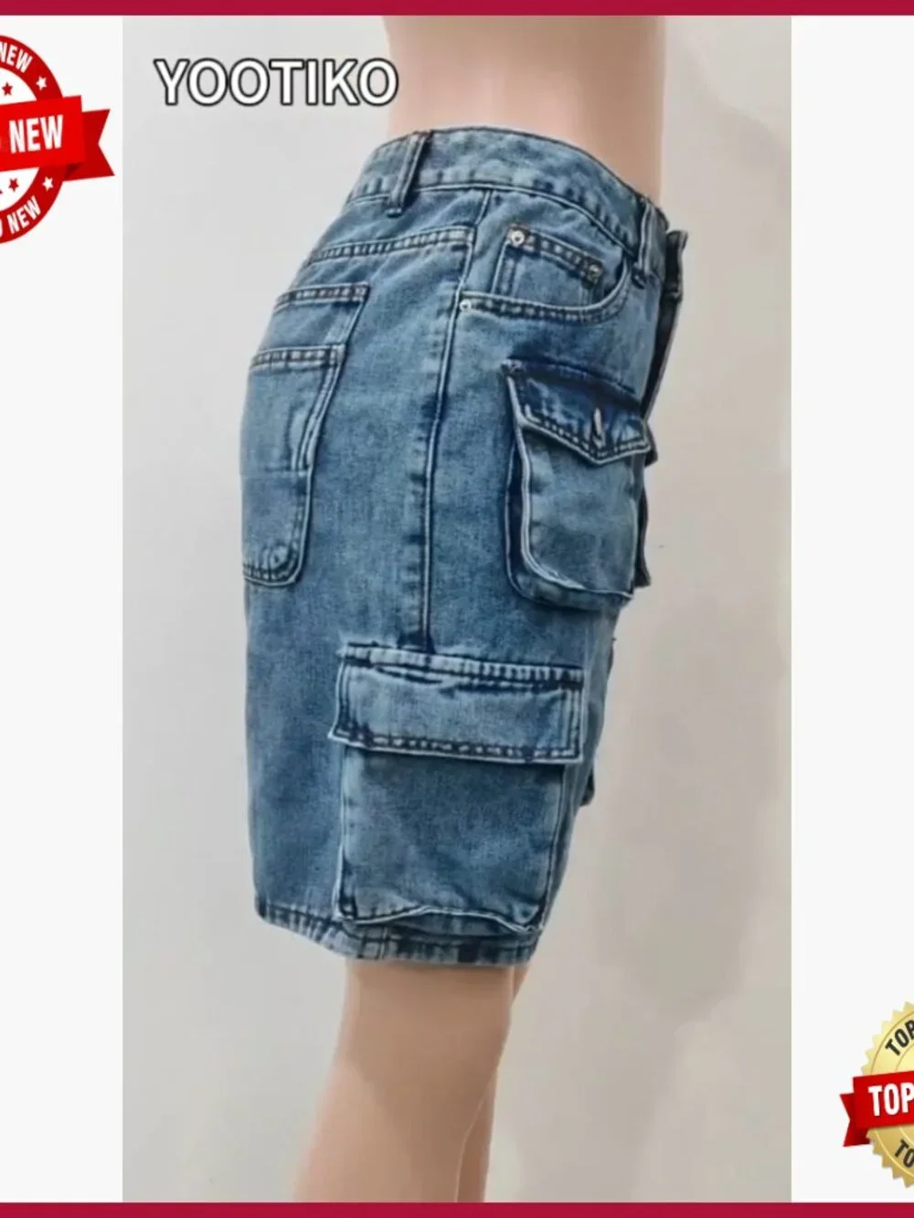 High Waisted Baggy Cargo Denim Shorts with Pockets